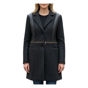 Yigal Azrouë Cut25  Coat Wool Blend‎ Leather Unzip For Crop  Womens Sz 4
